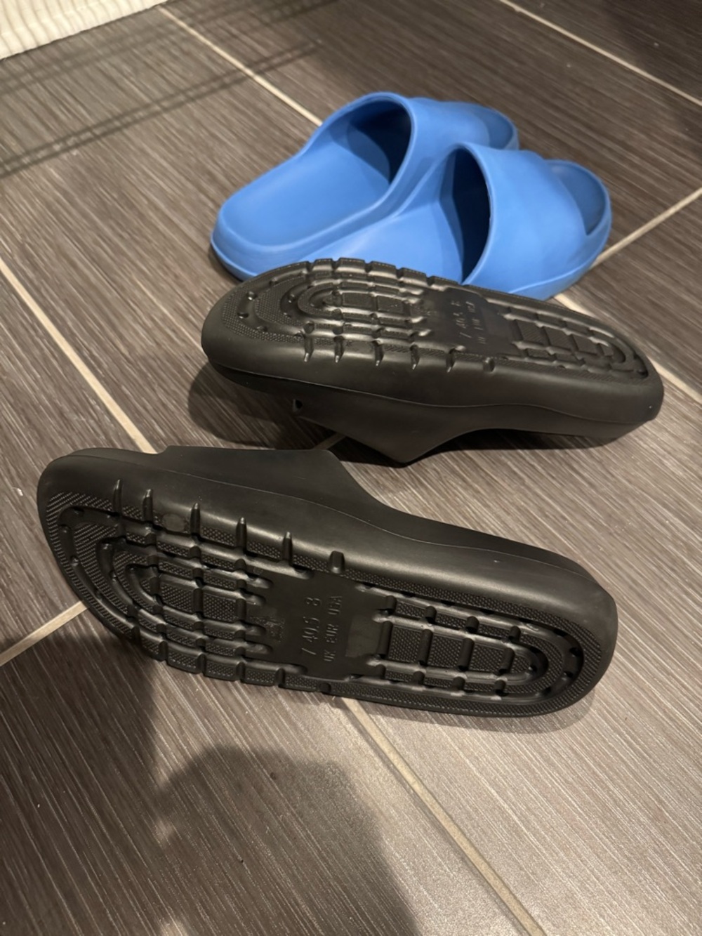 Package of 2 pairs. ASOS Men's Slide Sandals in Charcoal and Black.